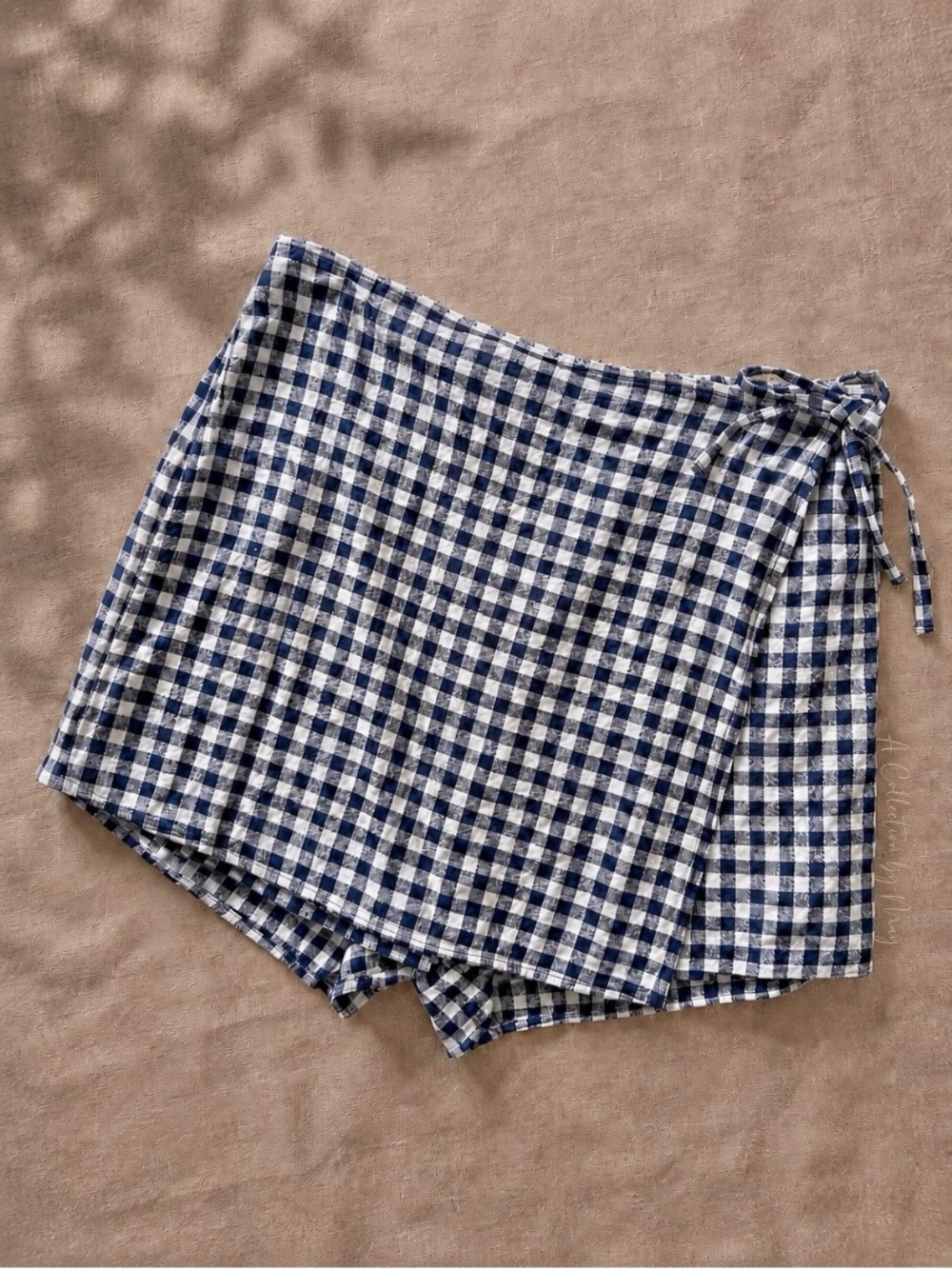 Old Navy Linen Blend Gingham Wrap Skort Navy White Large NWT